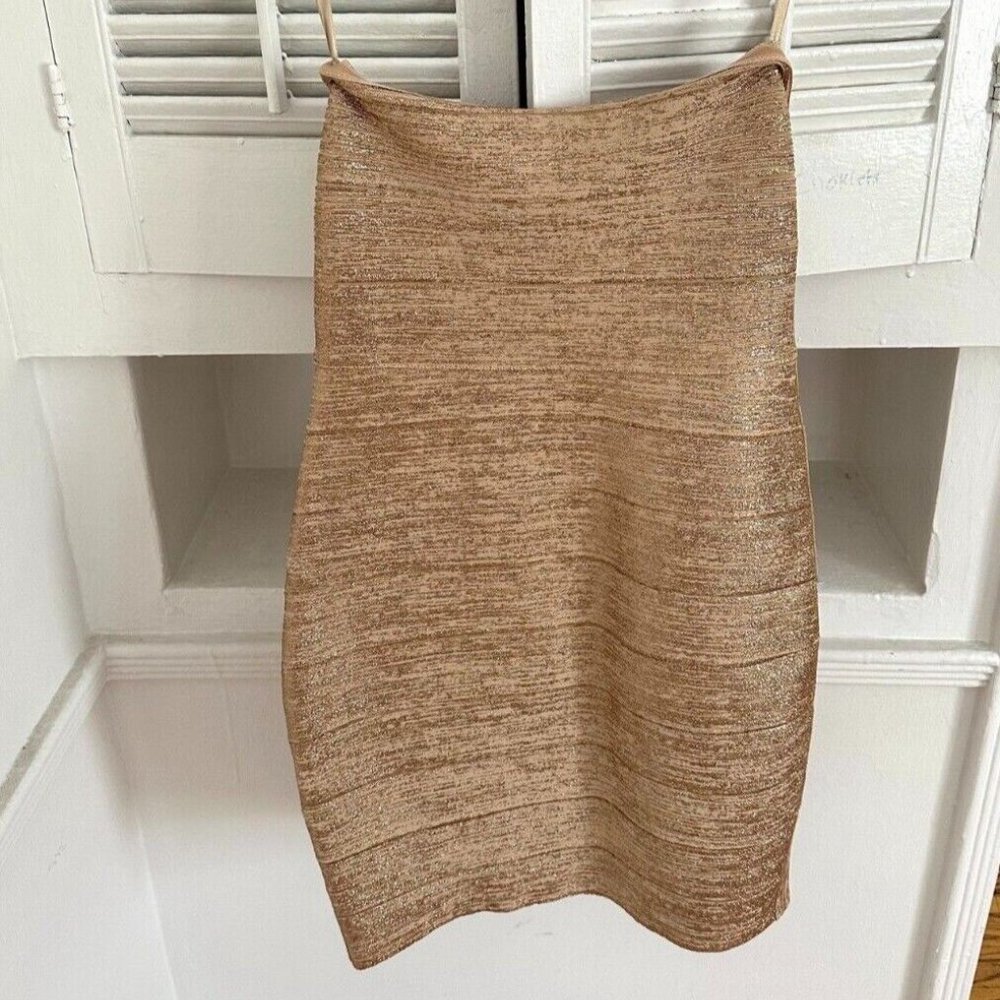 HAUTE HIPPIE Gold Metallic Bandage Strapless Mini Bodycon Dress - Size M ($595) - Picture 4 of 7